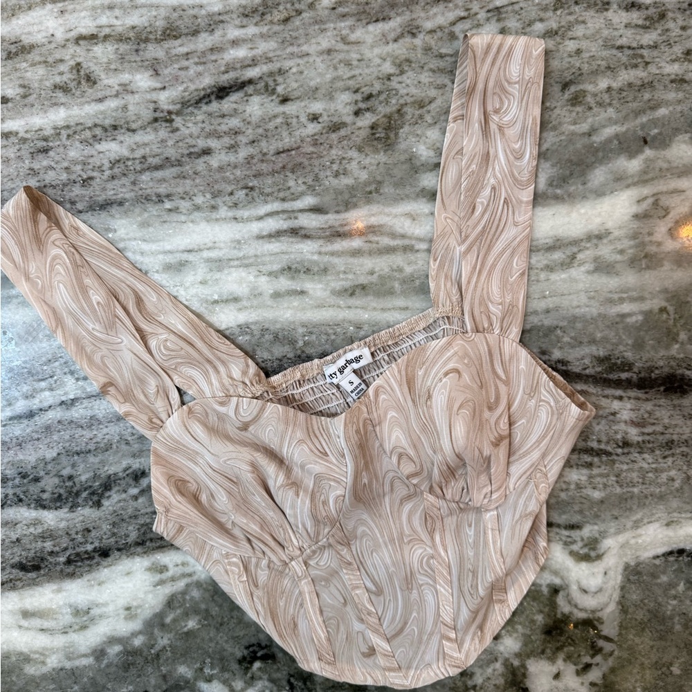 Pretty Garbage Stylish Beige Swirl Crop Top